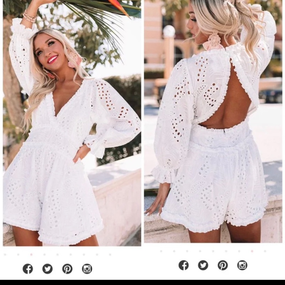 White Eyelet Open Back Laced Romper